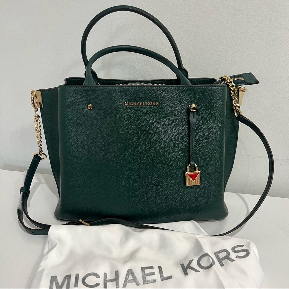 Michael Kors Dark Green Leather Satchel with Gold Hardware - Picture 2 of 6